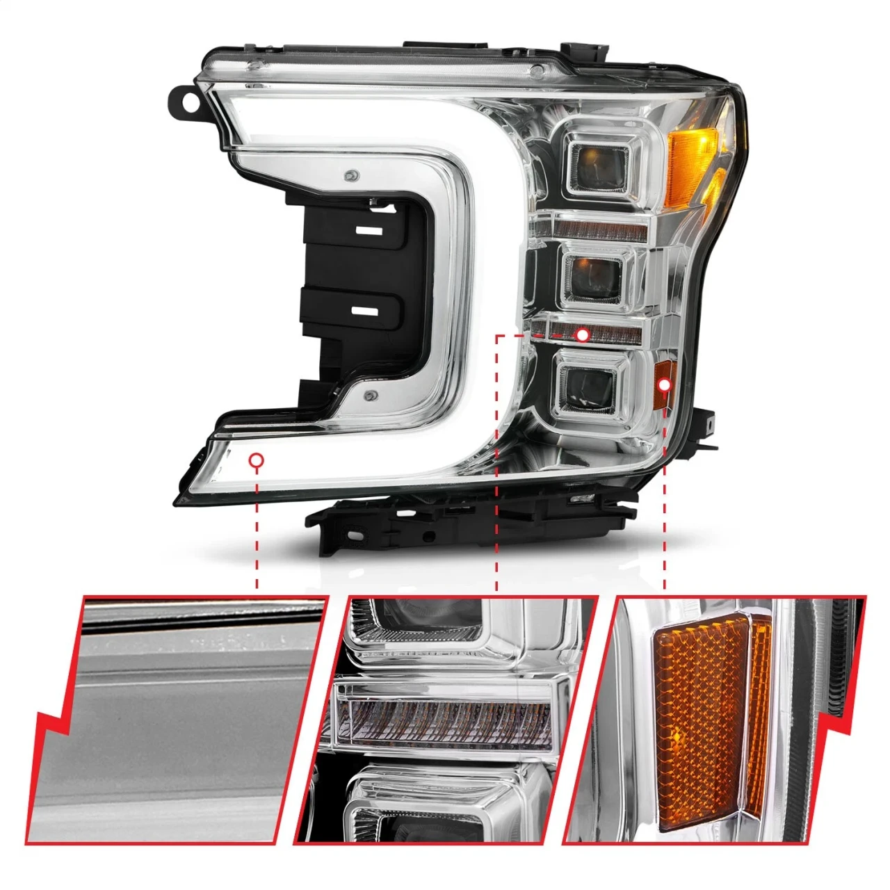 Anzo USA 18-20 F150 Chrome Headlight w/Light Bar & Halogen (ANZ111521) — product image 3