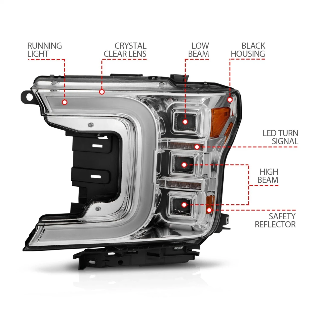 Anzo USA 18-20 F150 Chrome Headlight w/Light Bar & Halogen (ANZ111521) — product image 4
