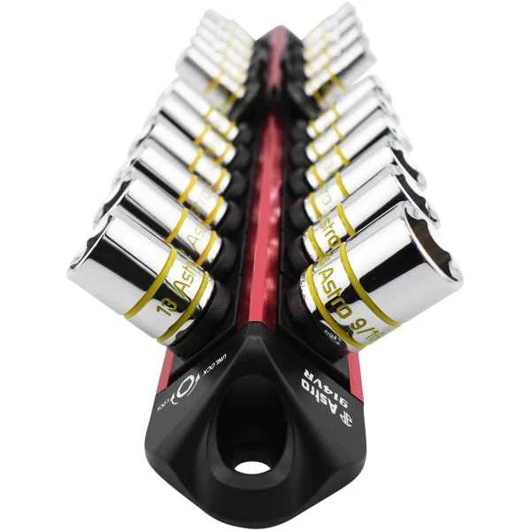 ASTRO 1/4? Drive V12 Locking Magnetic Socket Organizer for 22 Sockets + Ratchet Red — product image 2