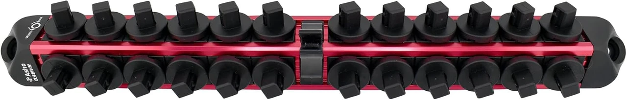 ASTRO 3/8? Drive V12 Locking Magnetic Socket Organizer for 24 Sockets + Ratchet Red