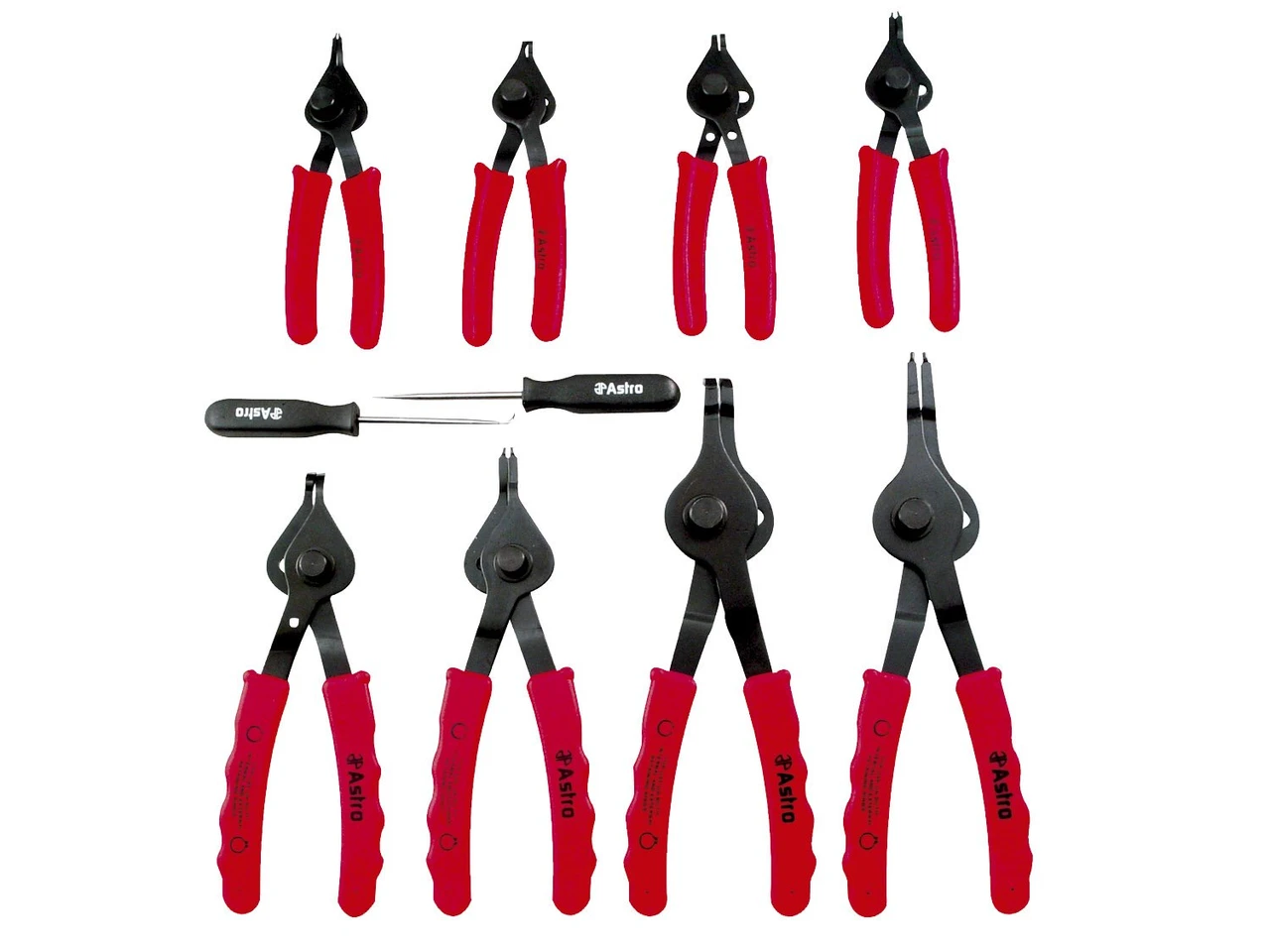 Astro Pneumatic Snap Ring Pliers Set with 10 Pieces and Vinyl Handles (9401)