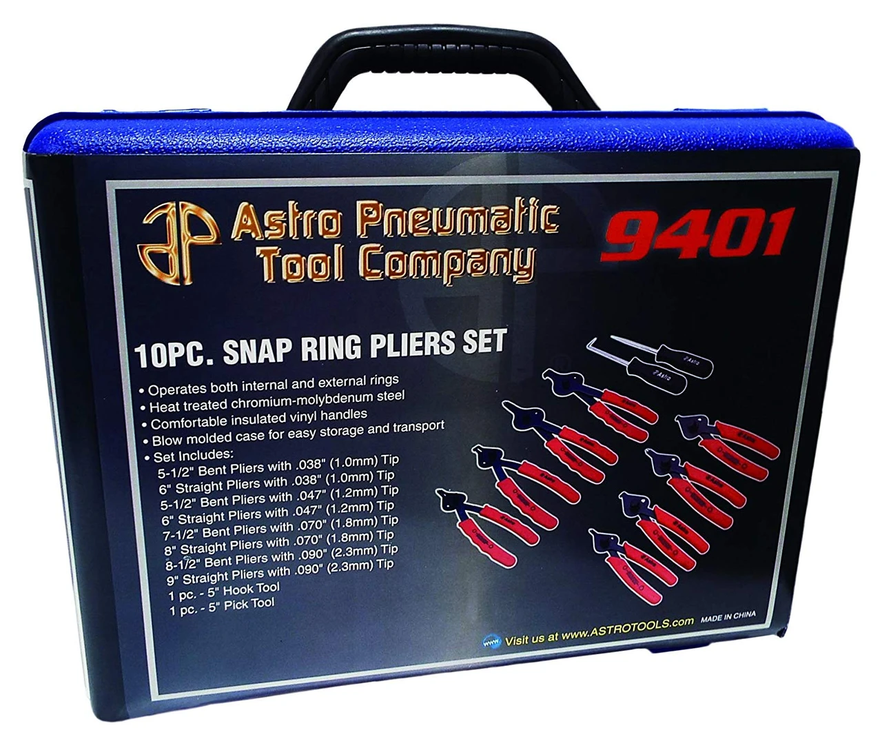 Astro Pneumatic Snap Ring Pliers Set with 10 Pieces and Vinyl Handles (9401) — product image 4
