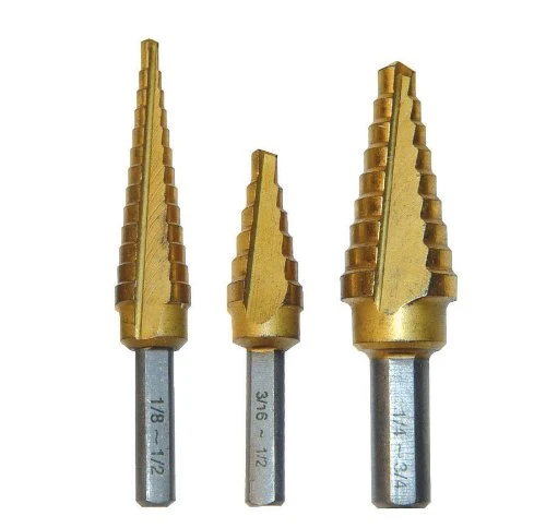 Astro Pneumatic Titanium Step Drill Bit Set with Multiple Hole Sizes (9445)