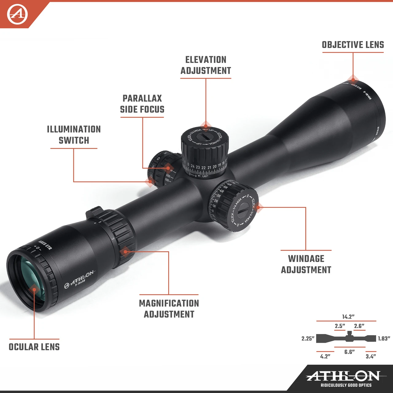 Athlon Optics Ares ETR UHD 3-18x50 APLR6 FFP IR MOA Reticle (212105) — product image 3