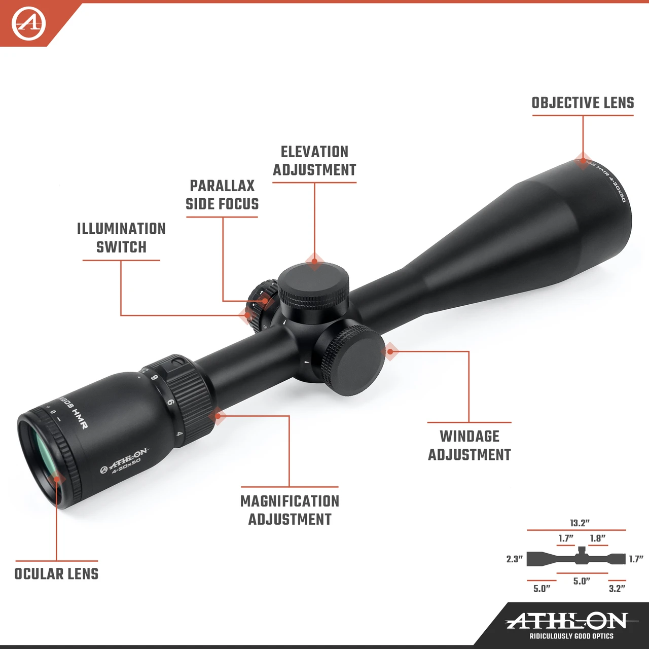 Athlon Optics Argos HMR 4-20x50 AHMC SFP IR MOA Reticle (214007) — product image 3