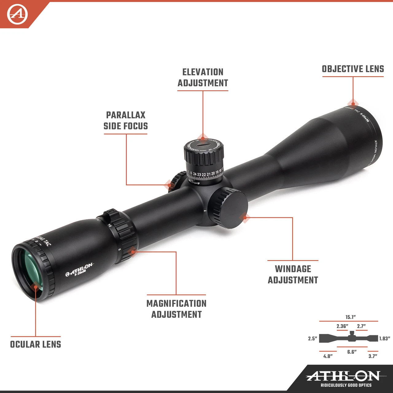 Athlon Optics Midas TAC HD 5-25x56 APLR4 FFP MOA Reticle (213080) — product image 3