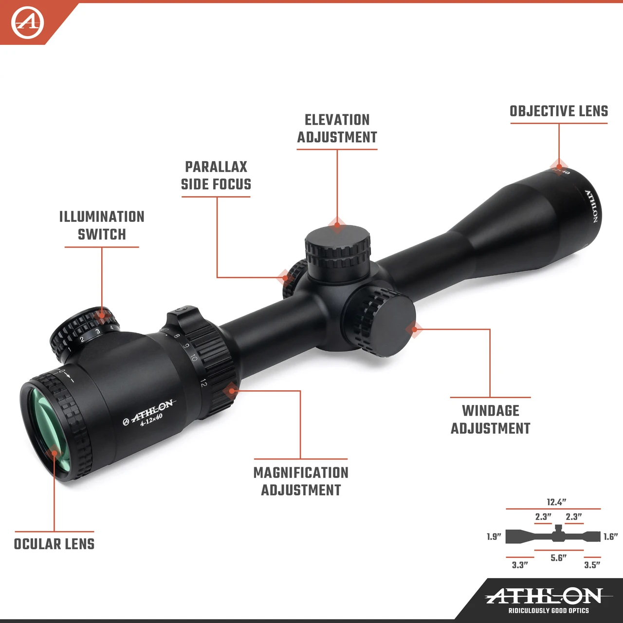 Athlon Optics Neos 4-12x40 BDC 500 SFP IR MOA Reticle (216009) — product image 3