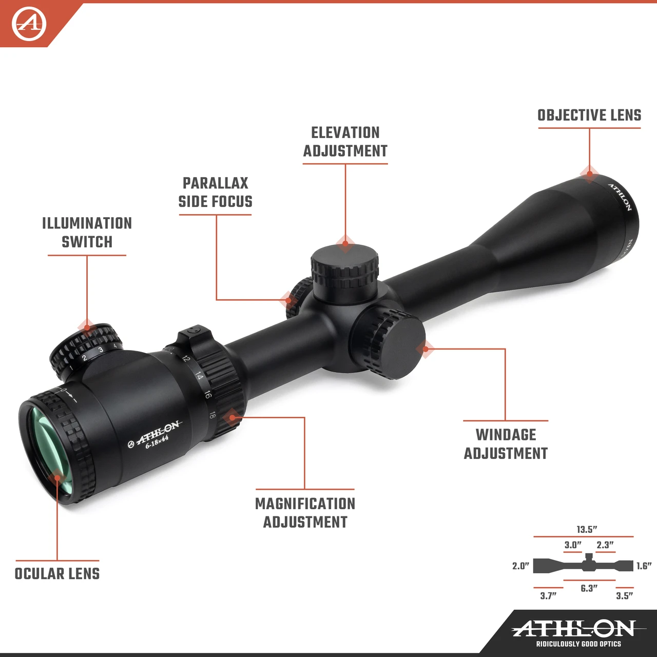 Athlon Optics Neos 6-18x44 BDC 500 SFP IR MOA Reticle (216013) — product image 3