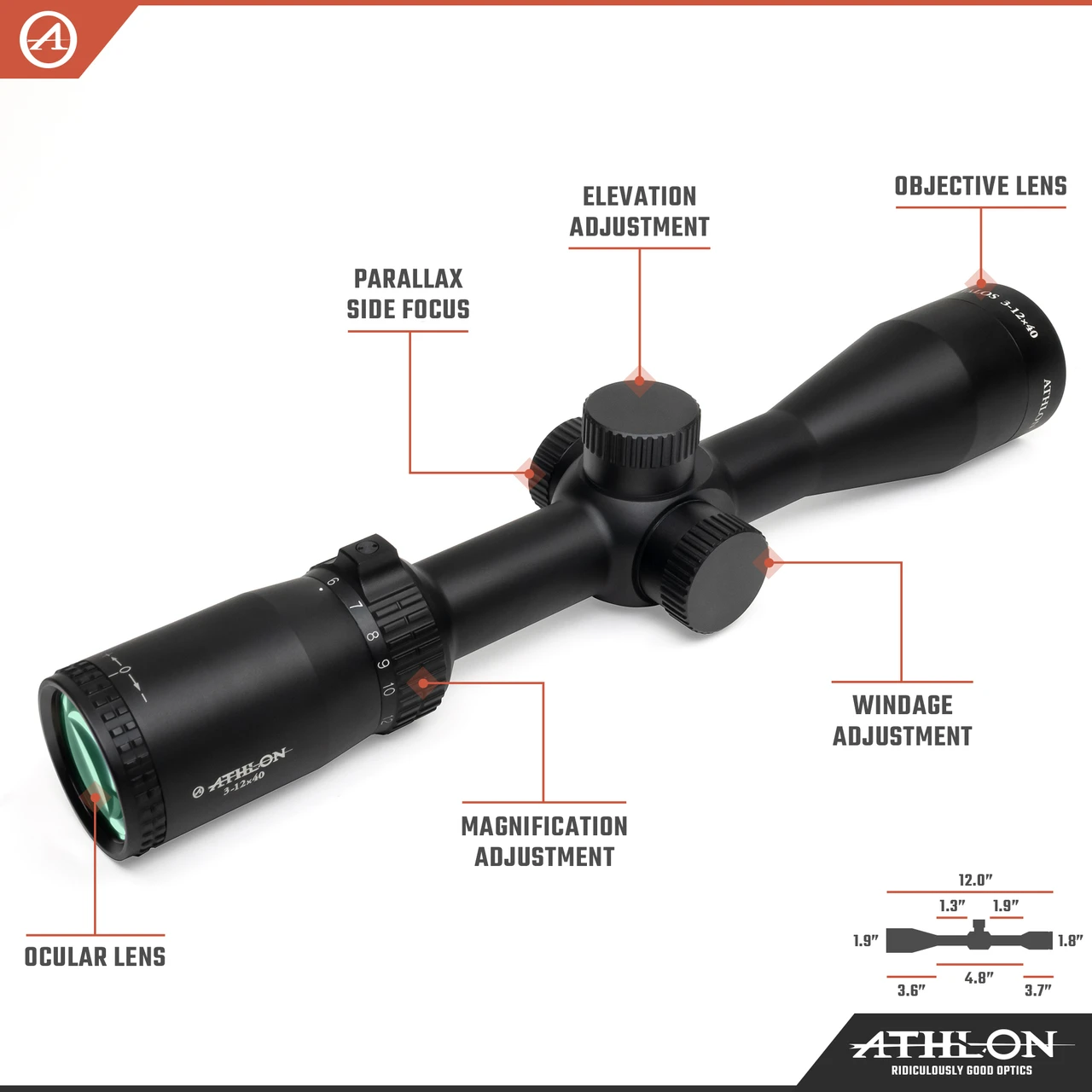 Athlon Optics Talos 3-12x40 Mil-Dot SFP MIL Reticle (215004) — product image 3