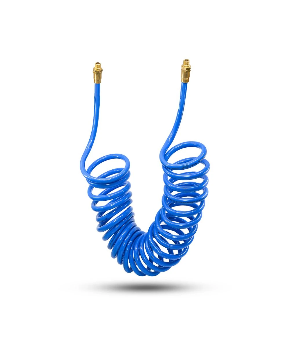 Avagard blue spiral recoil hose with straight tails and brass fittings