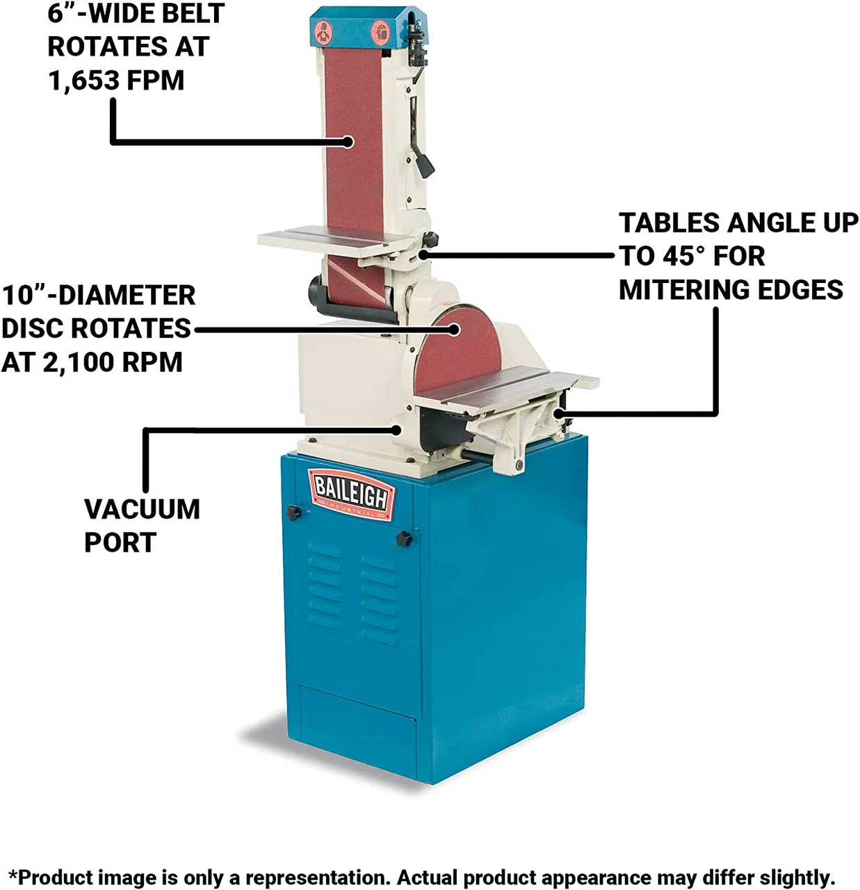 Baileigh JET 110V Combination Disk and Belt Grinder 10" Disk (1002644) — product image 4