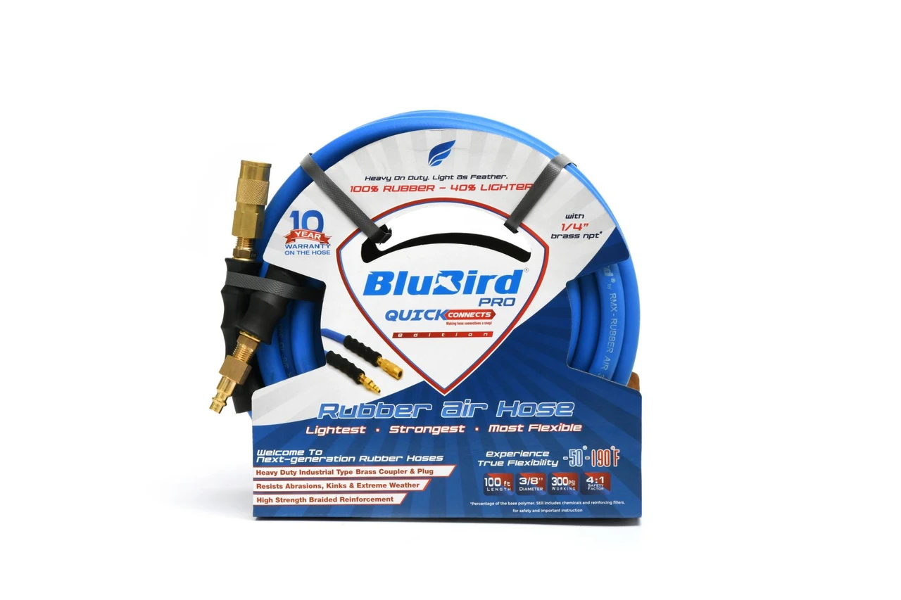 BluBird Rubber Air Hose Assembly 3/8" w/ Quick Connects - Variations (BB38-QC)