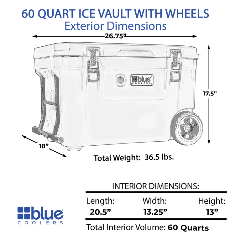Blue Coolers 60 Quart Ice Vault Roto-Molded Cooler with Wheels (60-2001BX, 60-2001WX, 60-2001GX — product image 4