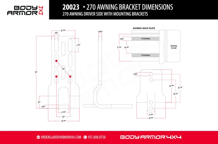 Body Armor Sky Ridge 270 Awning Driver Side w/ Brackets (20023) — product image 5