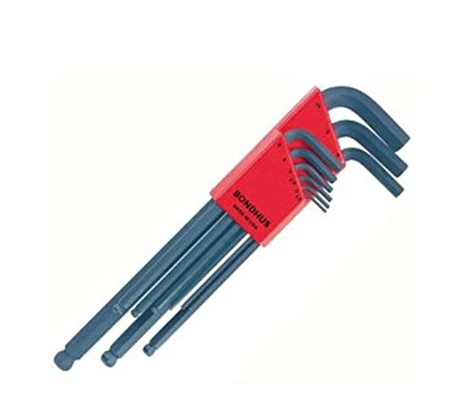 Bondhus ball-end L-wrenches arranged in a red storage holder