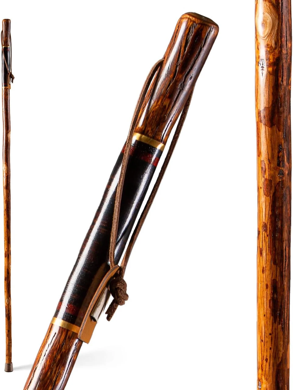 Brazos Exotic Leather Safari Hickory Rustic Walking Stick (602-3000-117)