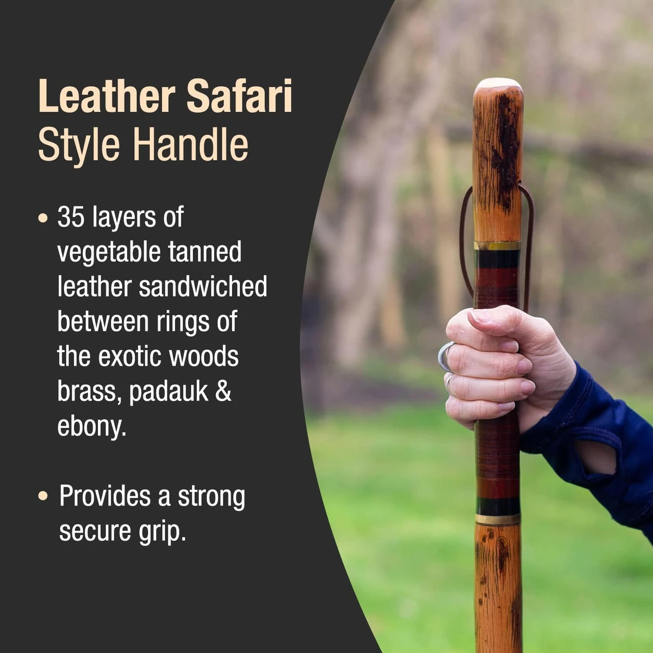 Brazos Exotic Leather Safari Hickory Rustic Walking Stick (602-3000-117) — product image 4