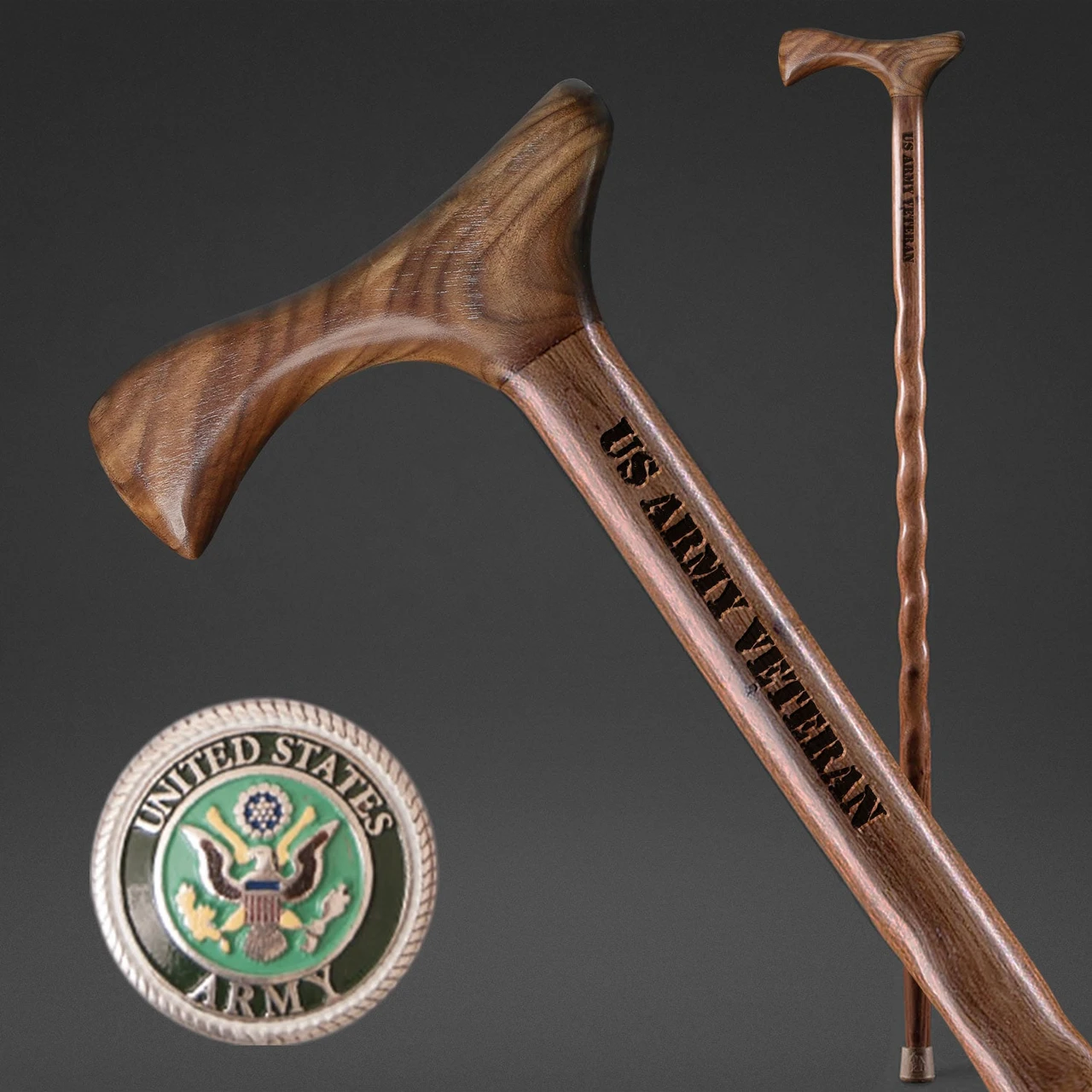 Brazos US Veterans Handcrafted Walnut Walking Cane (502-3000-14)