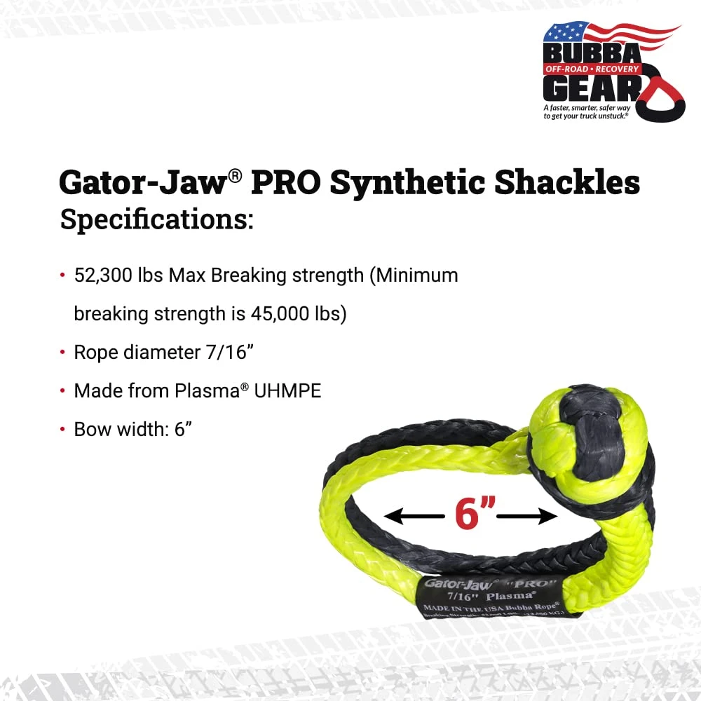 Bubba Rope 7/16" Green/Black Gator-Jaw PRO Soft Shackle (176745PROGB) — product image 3