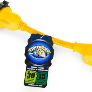 Camco PowerGrip Marine Dogbone 12in 30A M Locking/15A F Yellow/Black (CMC55616)