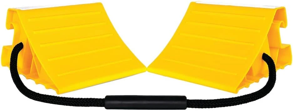 Camco Super Wheel Chock Double with Rope, Yellow - E/F (CMC44478)