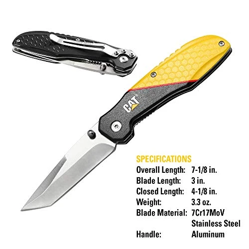 Caterpillar 980047 Linerlock Stainless Steel Straight Edge Tanto Folding Knife 3" — product image 5
