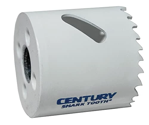 Century Shark Tooth white hole saw showing elongated side slot and mounting end