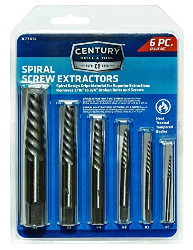 Century Drill Spiral Flute Screw Extractor Set 6 Piece Square Shank (73414)