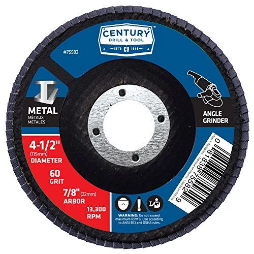 Century Drill Angle Grinder Flap Disc, 60 Grit, 7/8" Arbor (75582)