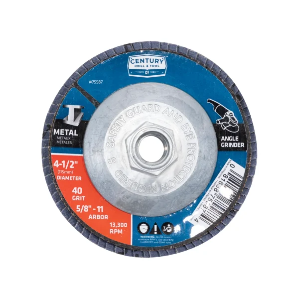 Century Drill Zirconia Grit Flap Disc, 4-1/2��� Diameter ,40 Grit, 5/8���-11 Arbor (75587)