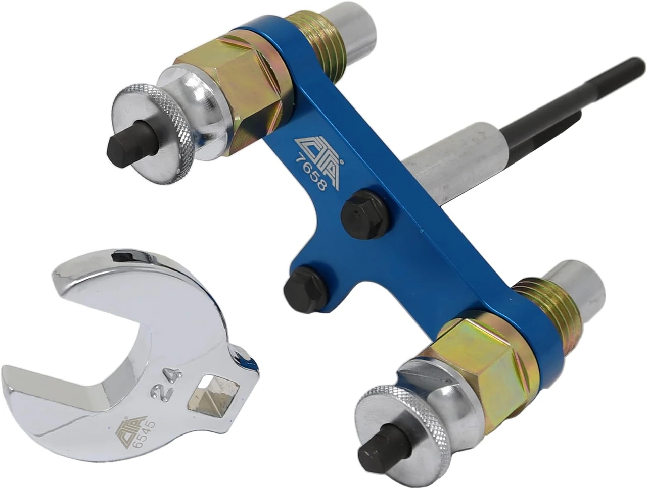 CTA 7658U blue injector removal assembly alongside a silver crowfoot wrench