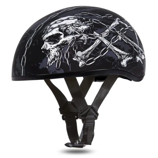 Daytona Helmets Half Skull Cap Motorcycle Helmet [Skull Chains] 2Xs (D6-SC-2XS)
