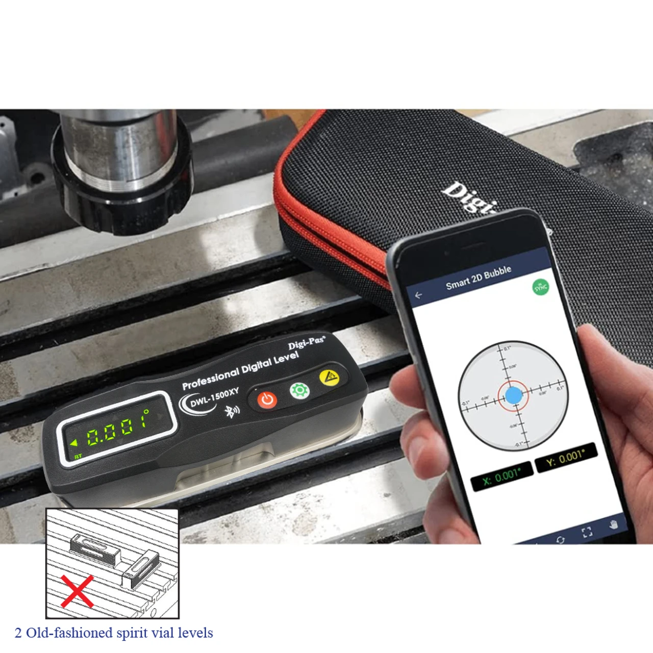 Digi-Pas 2-Axis Machinist Digital Level DWL1500XY with Bluetooth (2-01501-99) — product image 2