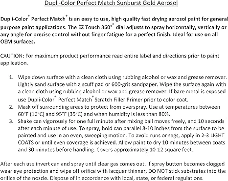 Dupli-Color 8 oz. Sunburst Gold Ford Exact-Match Paint (BFM0351) — product image 6
