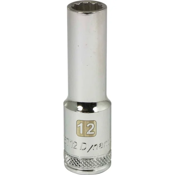 Dynamic Tools 1/2" Drive 12 Point Metric, 12mm Deep Length, Chrome Finish Socket (D015712)