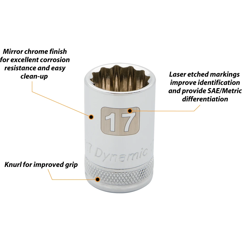 Dynamic Tools 1/2" Drive 12 Point Metric, 12mm Standard Length, Chrome Finish Socket (D015112) — product image 3