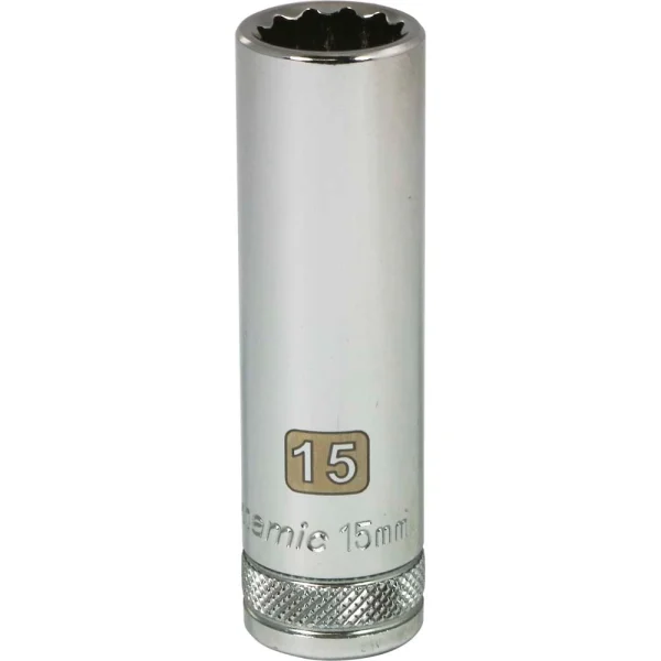 Dynamic Tools 1/2" Drive 12 Point Metric, 15mm Deep Length, Chrome Finish Socket (D015715)