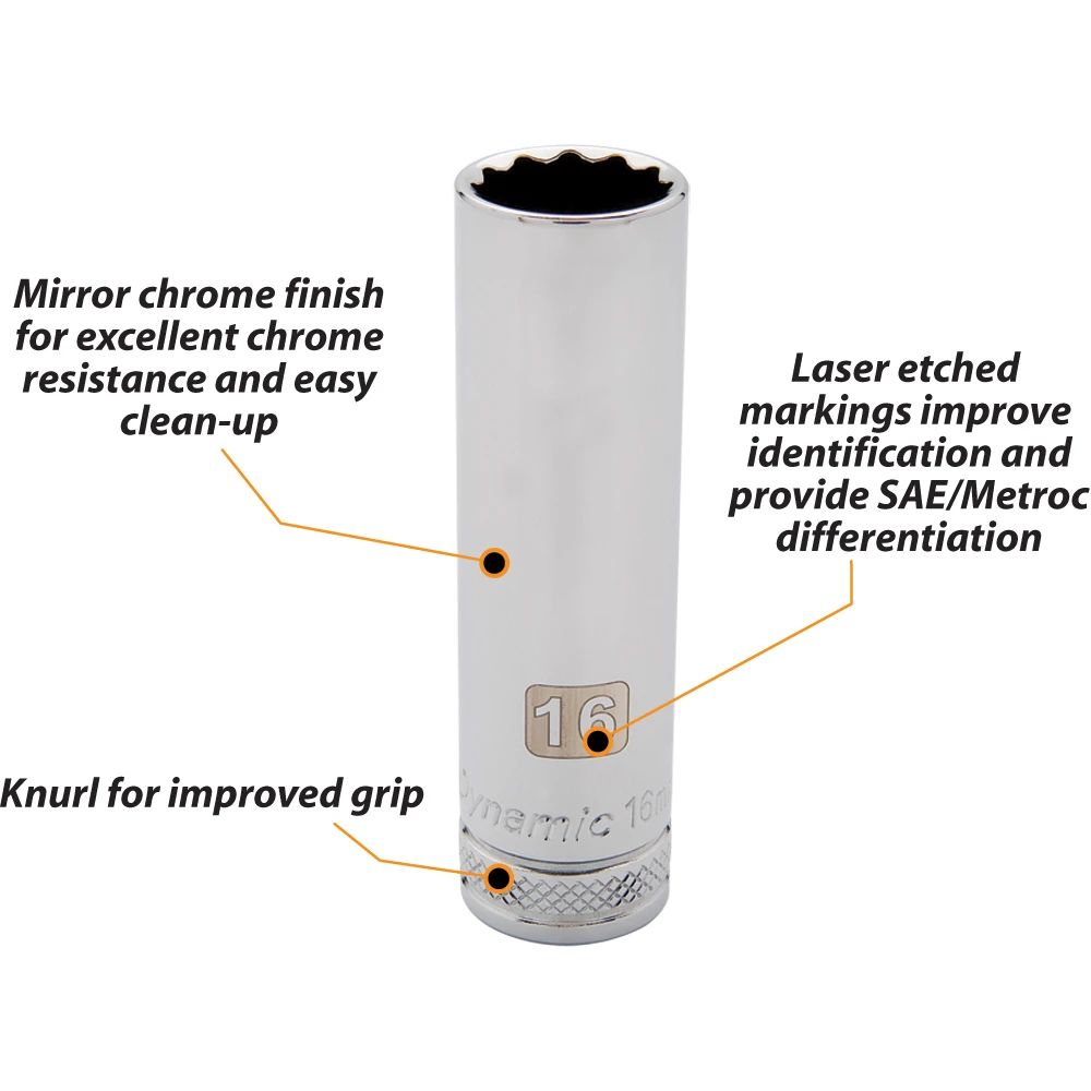 Dynamic Tools 1/2" Drive 12 Point Metric, 15mm Deep Length, Chrome Finish Socket (D015715) — product image 3