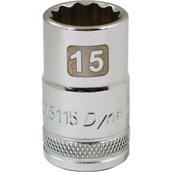 Dynamic Tools 1/2" Drive 12 Point Metric, 15mm Standard Length, Chrome Finish Socket (D015115)