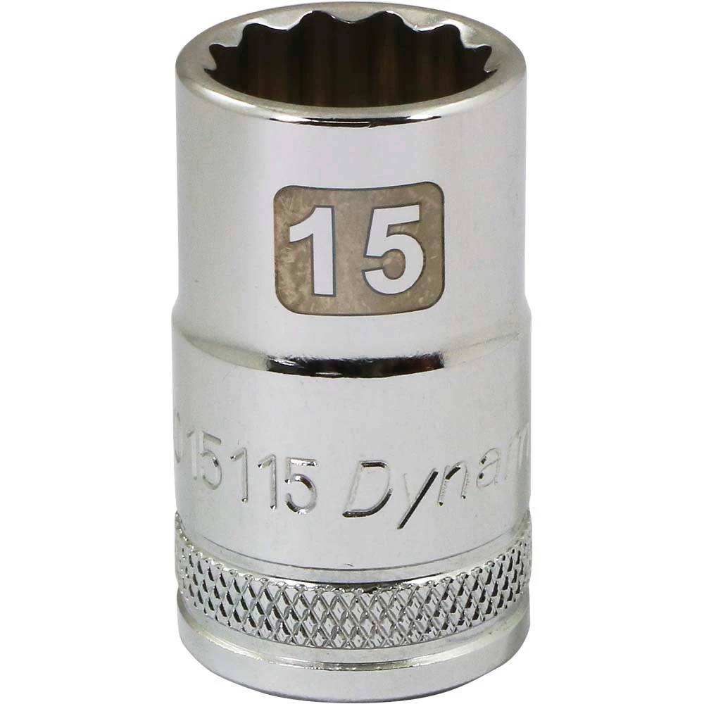 Dynamic Tools 1/2" Drive 12 Point Metric, 15mm Standard Length, Chrome Finish Socket (D015115)