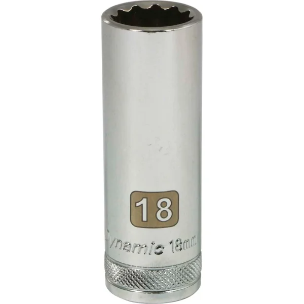 Dynamic Tools 1/2" Drive 12 Point Metric, 18mm Deep Length, Chrome Finish Socket (D015718)