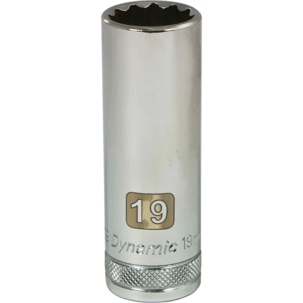 Dynamic Tools 1/2" Drive 12 Point Metric, 19mm Deep Length, Chrome Finish Socket (D015719)