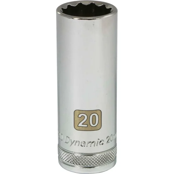 Dynamic Tools 1/2" Drive 12 Point Metric, 20mm Deep Length, Chrome Finish Socket (D015720)