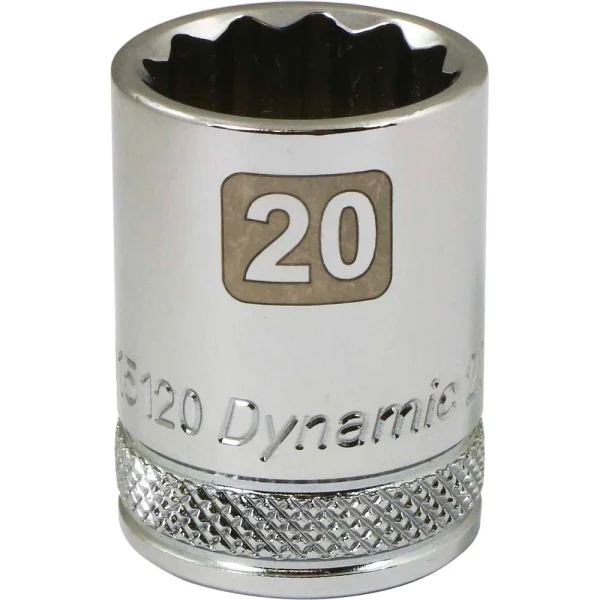 Dynamic Tools 1/2" Drive 12 Point Metric, 20mm Standard Length, Chrome Finish Socket (D015120)