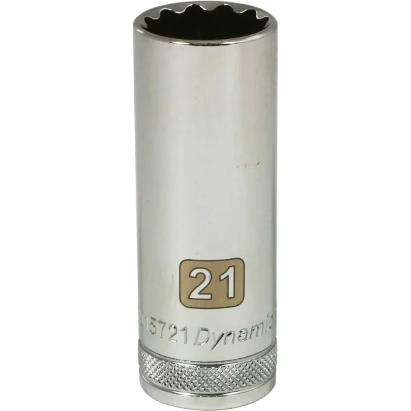 Dynamic Tools 1/2" Drive 12 Point Metric, 21mm Deep Length, Chrome Finish Socket (D015721)