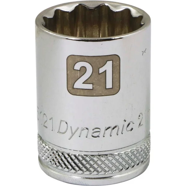 Dynamic Tools 1/2" Drive 12 Point Metric, 21mm Standard Length, Chrome Finish Socket (D015121)