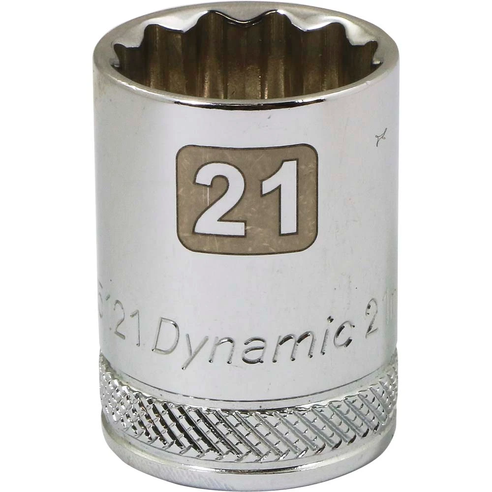 Dynamic Tools 1/2" Drive 12 Point Metric, 21mm Standard Length, Chrome Finish Socket (D015121)