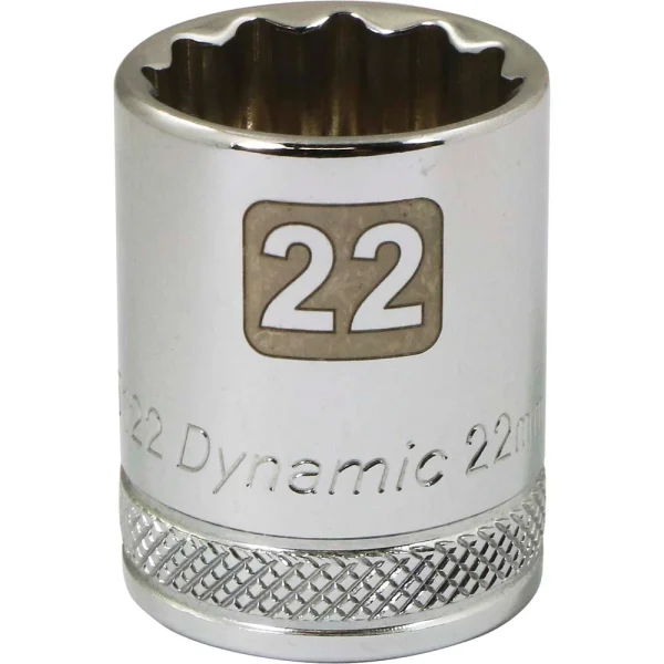 Dynamic Tools 1/2" Drive 12 Point Metric, 22mm Standard Length, Chrome Finish Socket (D015122)