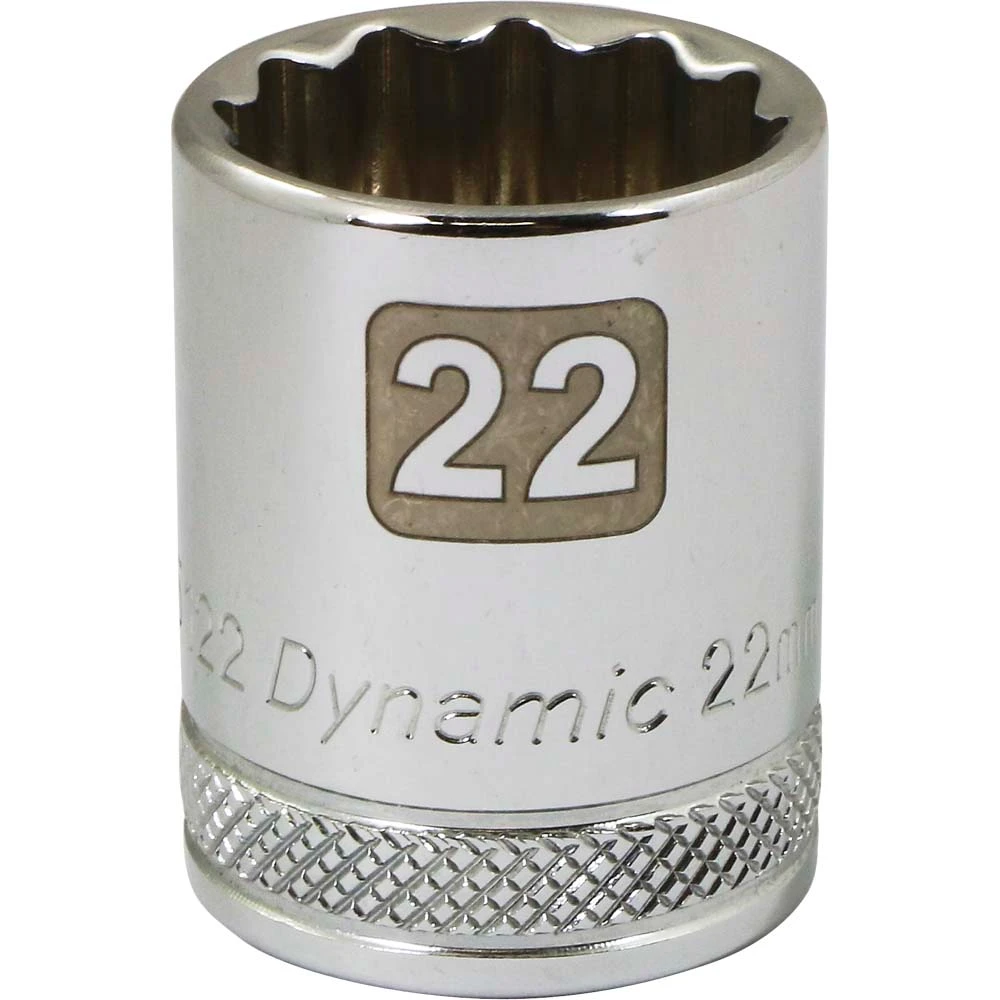 Dynamic Tools 1/2" Drive 12 Point Metric, 22mm Standard Length, Chrome Finish Socket (D015122)
