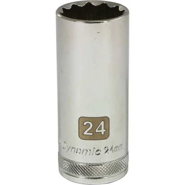 Dynamic Tools 1/2" Drive 12 Point Metric, 24mm Deep Length, Chrome Finish Socket (D015724)